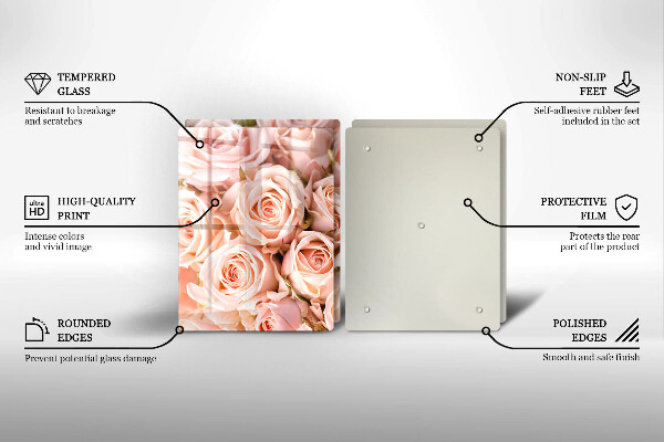 Kuchynská doska veľká zo skla Kytica jemných ruží