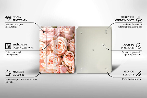 Kuchynská doska veľká zo skla Kytica jemných ruží