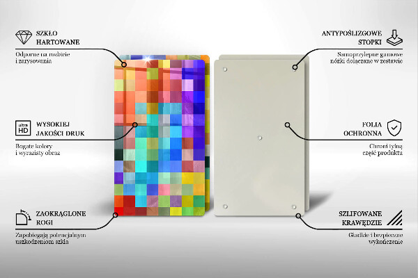 Kuchynská doska veľká zo skla Farebné pixelové štvorce