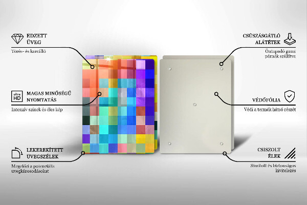 Kuchynská doska veľká zo skla Farebné pixelové štvorce