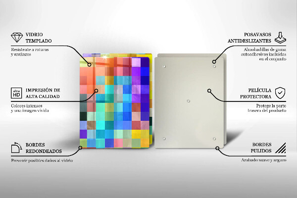 Kuchynská doska veľká zo skla Farebné pixelové štvorce