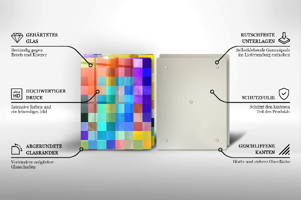 Kuchynská doska veľká zo skla Farebné pixelové štvorce