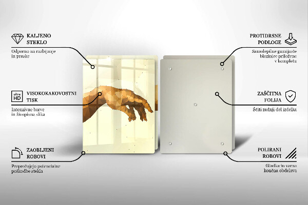 Kuchynská doska veľká zo skla Stvorenie Adamových rúk