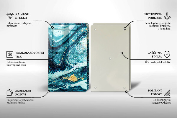 Sklenená doska na krájanie Modré zlato abstrakcia