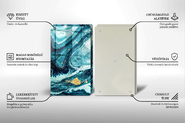 Sklenená doska na krájanie Modré zlato abstrakcia