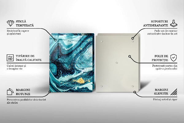 Sklenená doska na krájanie Modré zlato abstrakcia