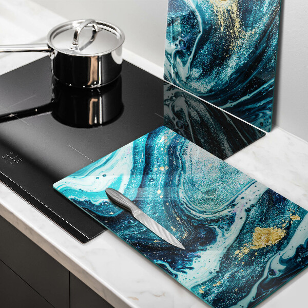 Sklenená doska na krájanie Modré zlato abstrakcia