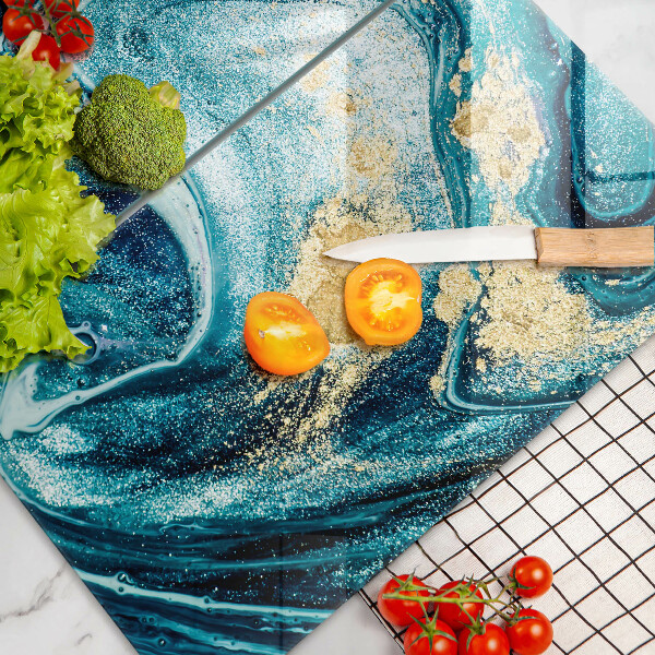 Sklenená doska na krájanie Modré zlato abstrakcia