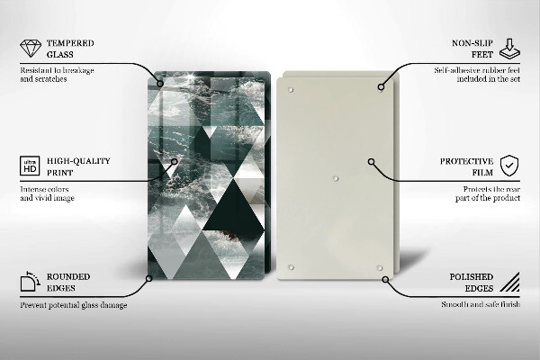 Kuchynská doska veľká zo skla Trojuholníky a voda