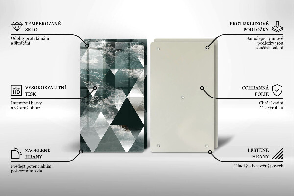 Kuchynská doska veľká zo skla Trojuholníky a voda