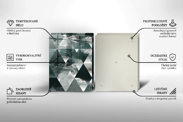 Kuchynská doska veľká zo skla Trojuholníky a voda