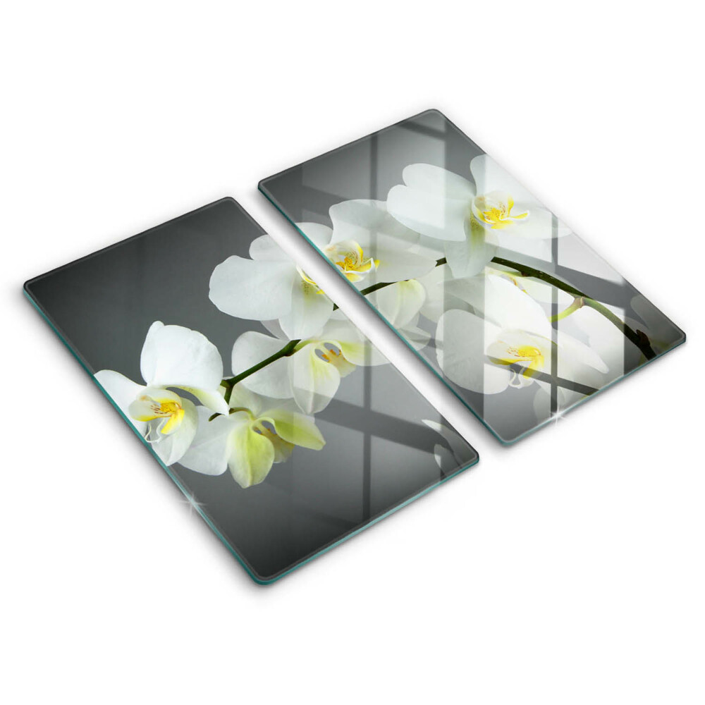 Kuchynská doska veľká zo skla Biele kvety orchideí