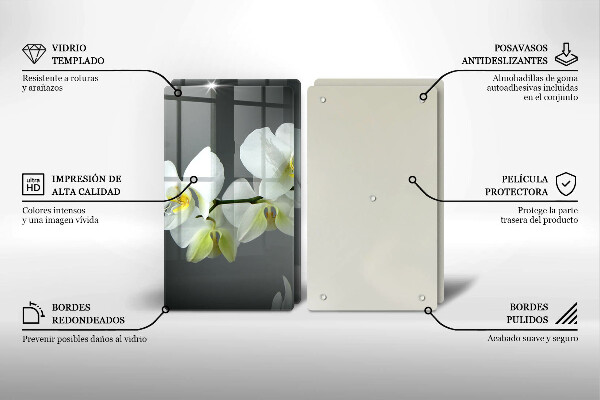 Kuchynská doska veľká zo skla Biele kvety orchideí