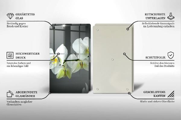 Kuchynská doska veľká zo skla Biele kvety orchideí