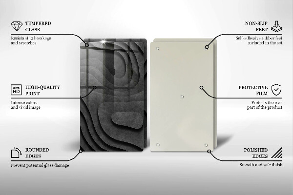 Kuchynská doska veľká zo skla 3D tvary kameňov