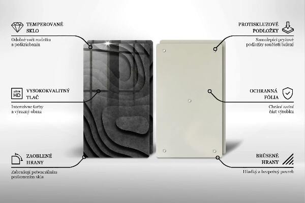 Kuchynská doska veľká zo skla 3D tvary kameňov