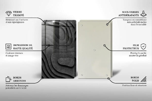 Kuchynská doska veľká zo skla 3D tvary kameňov