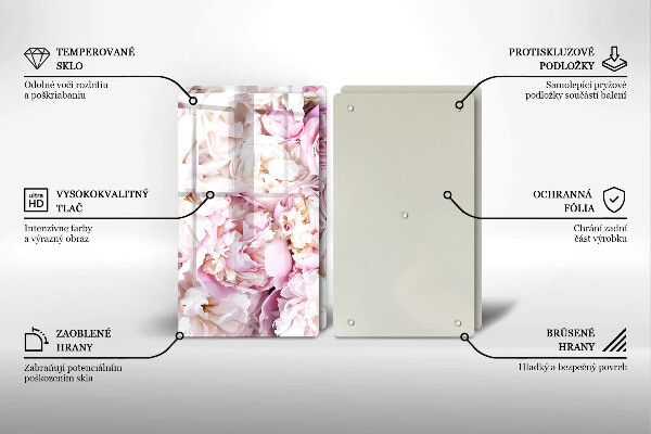 Sklenená doska na krájanie Pivoňková kytica