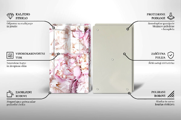 Sklenená doska na krájanie Pivoňková kytica