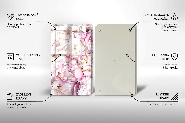 Sklenená doska na krájanie Pivoňková kytica