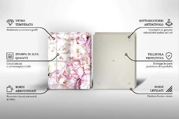 Sklenená doska na krájanie Pivoňková kytica