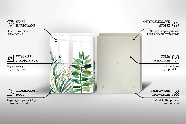 Sklenená doska na krájanie Ilustrácia listov rastlín