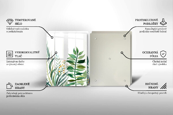 Sklenená doska na krájanie Ilustrácia listov rastlín