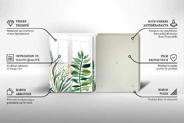 Sklenená doska na krájanie Ilustrácia listov rastlín