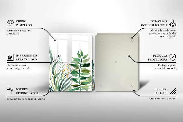 Sklenená doska na krájanie Ilustrácia listov rastlín