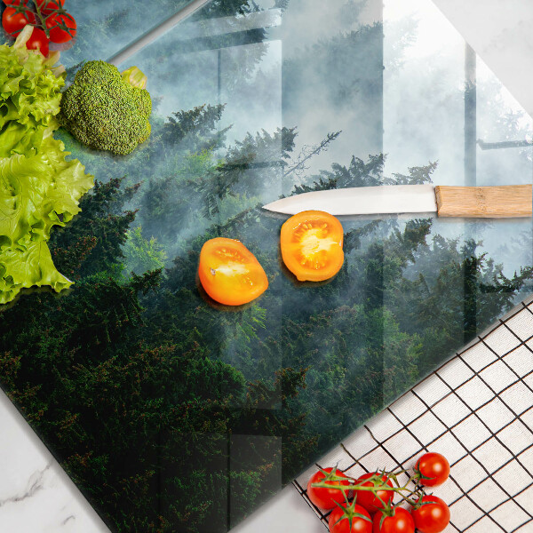 Kuchynská doska veľká zo skla Les v hmle