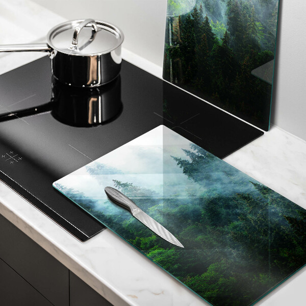Kuchynská doska veľká zo skla Les v hmle