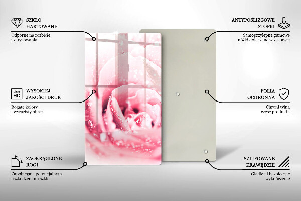 Kuchynská doska zo skla Kvapky rosy a kvet ruže