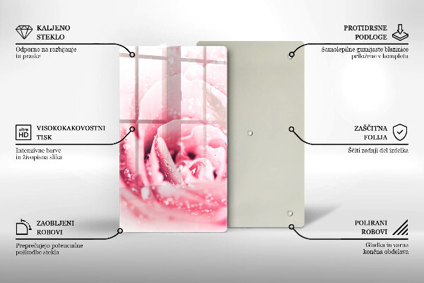 Kuchynská doska zo skla Kvapky rosy a kvet ruže