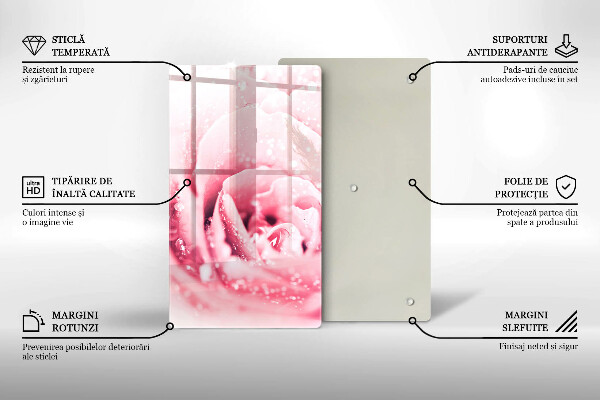 Kuchynská doska zo skla Kvapky rosy a kvet ruže
