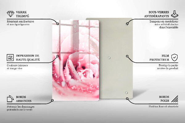 Kuchynská doska zo skla Kvapky rosy a kvet ruže