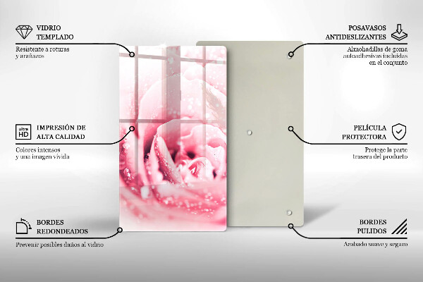 Kuchynská doska zo skla Kvapky rosy a kvet ruže