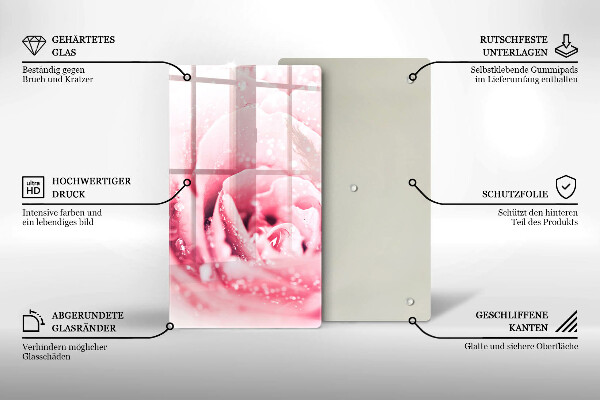 Kuchynská doska zo skla Kvapky rosy a kvet ruže