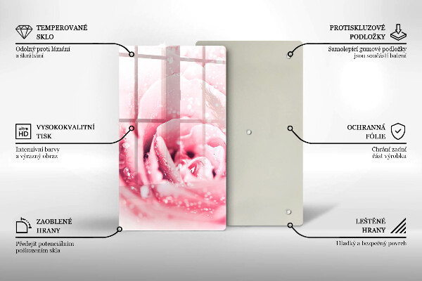 Kuchynská doska zo skla Kvapky rosy a kvet ruže