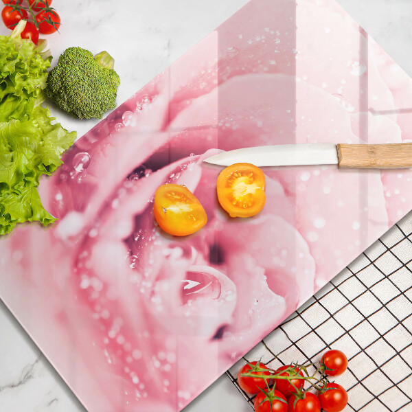 Kuchynská doska zo skla Kvapky rosy a kvet ruže