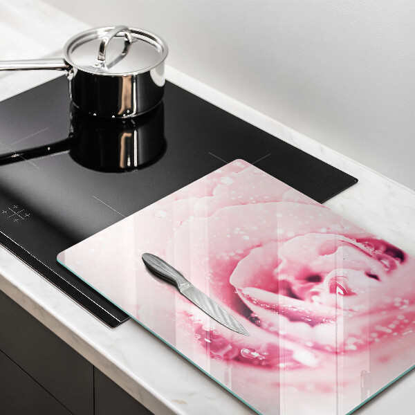 Kuchynská doska zo skla Kvapky rosy a kvet ruže