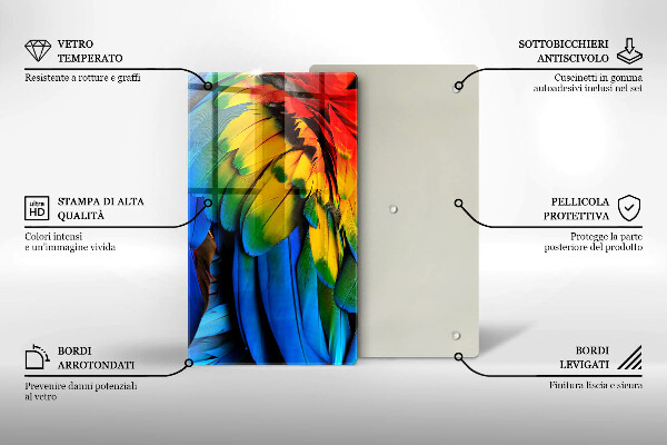 Kuchynská doska zo skla Farebné papagájové perie