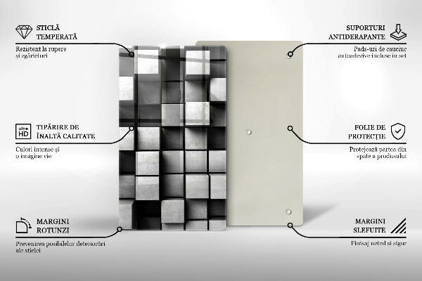 Kuchynská doska zo skla Abstraktné 3D štvorce