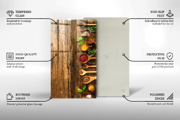 Kuchynská doska zo skla Drevené lyžice korenia