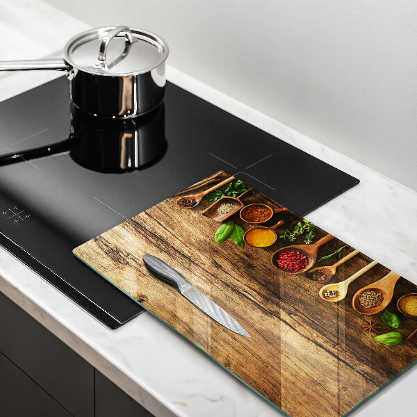 Kuchynská doska zo skla Drevené lyžice korenia