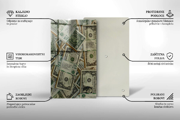 Sklenená doska na krájanie Peniaze doláre