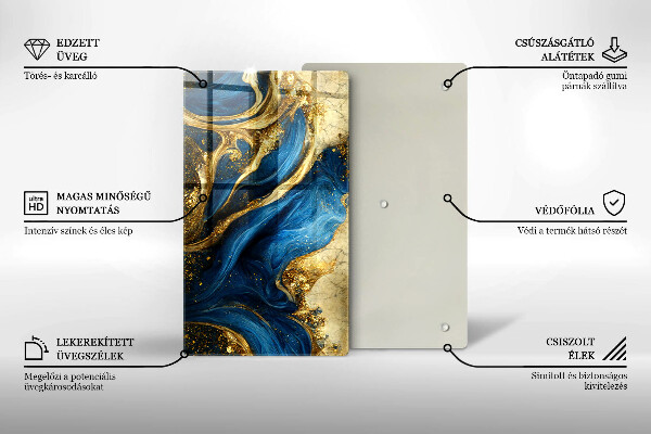 Sklenená doska na krájanie Modrý a zlatý mramor