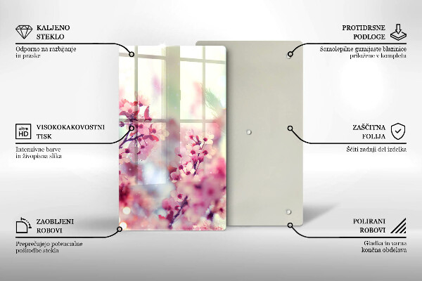 Kuchynská doska zo skla Jarné ružové kvety