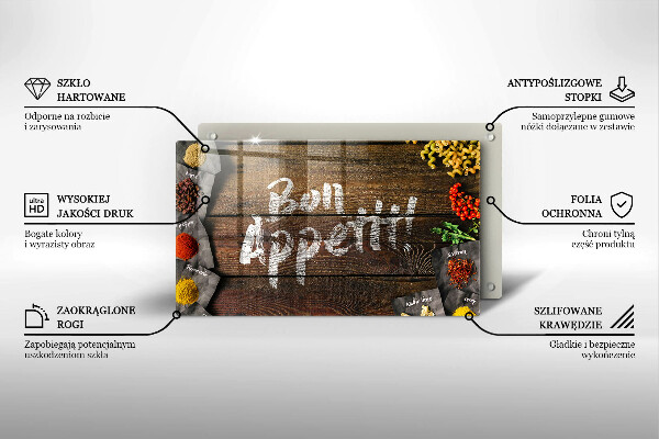 Sklenená doska na krájanie Nápisové tabule Bon Appetit