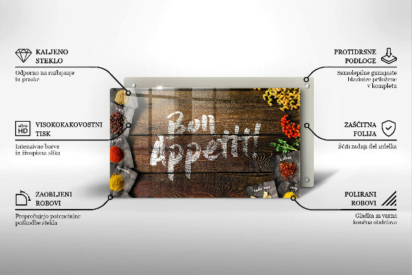 Sklenená doska na krájanie Nápisové tabule Bon Appetit