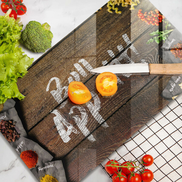 Sklenená doska na krájanie Nápisové tabule Bon Appetit